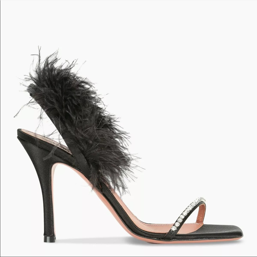 AMINA MUADDI 39.5 Adwoa Crystal And Feather-embellished Satin Slingback